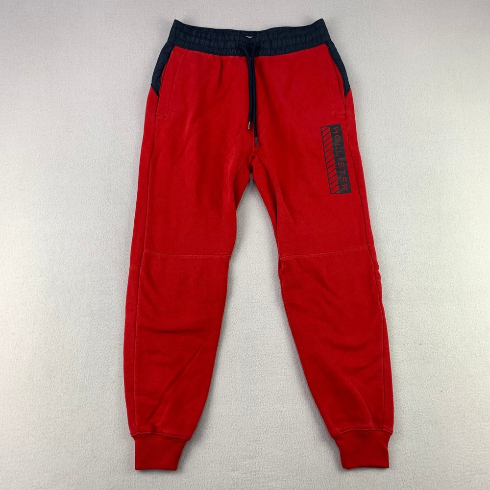 Hollister Fleece Joggers Mens XS Red Athletic Graphic Drawstring Sweatpants